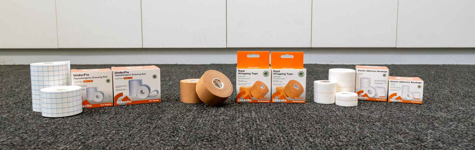 GoLevita taping collections rigid strapping tape elastic adhesive bandage and underfix hypoallergenic dressing roll