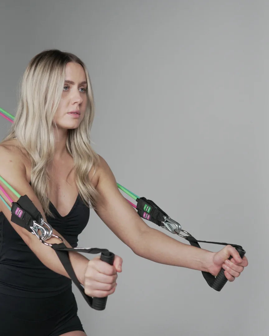 Athlete pressing with the GoLevita tube trainer